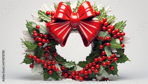 3d wreath with holly leaves berries