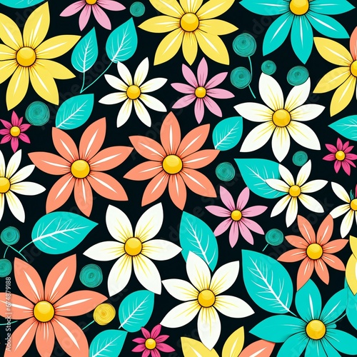 a colorful flower pattern on a black background