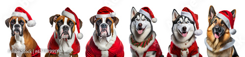 Collection of different dogs as Santa Claus isolated on transparent background.   © paulmalaianu