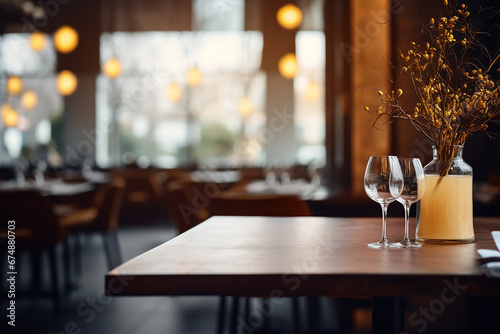 Elegant Minimalist Table Setting in Upscale Restaurant with Soft Bokeh Background © borisk.photos