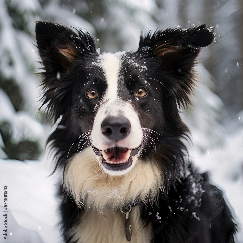 A beautiful Border Collie dog sitting in the snow. A beautiful Border Collie dog sitting in the snow.