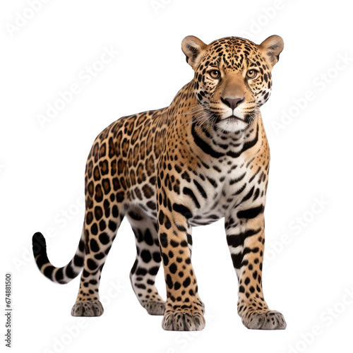 Jaguar standing against transparent background  wild cat portrait