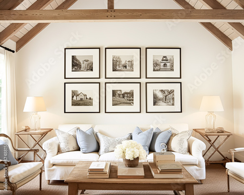 Gallery wall, home decor and wall art over sofa, framed art in modern English country cottage sitting room interior, living room for diy printable artwork and print shop