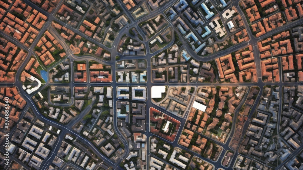 Aerial view of sprawling urban geometry