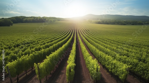 Aerial view of a sprawling sun drenched vineyard
