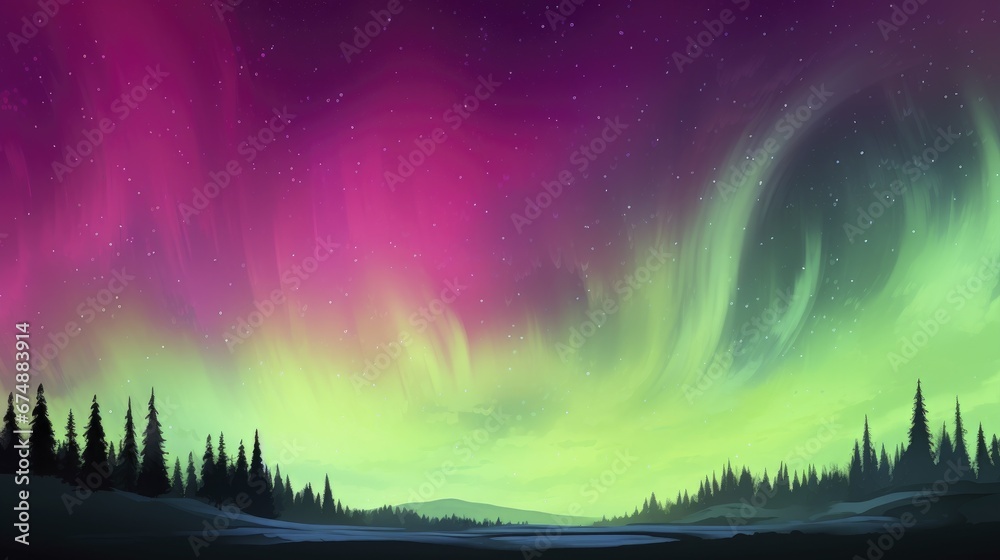 Gradient sky during a dazzling aurora display
