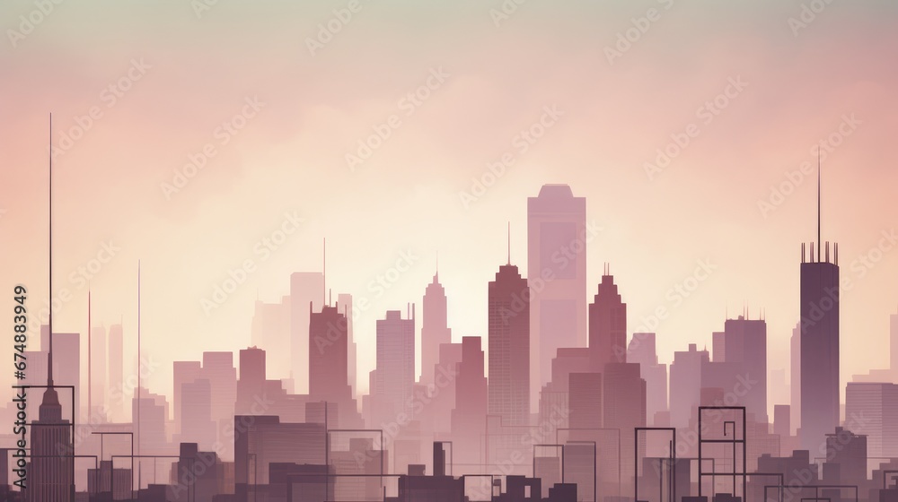 Gradient sky during a peaceful pastel hued sunrise over a city skyline
