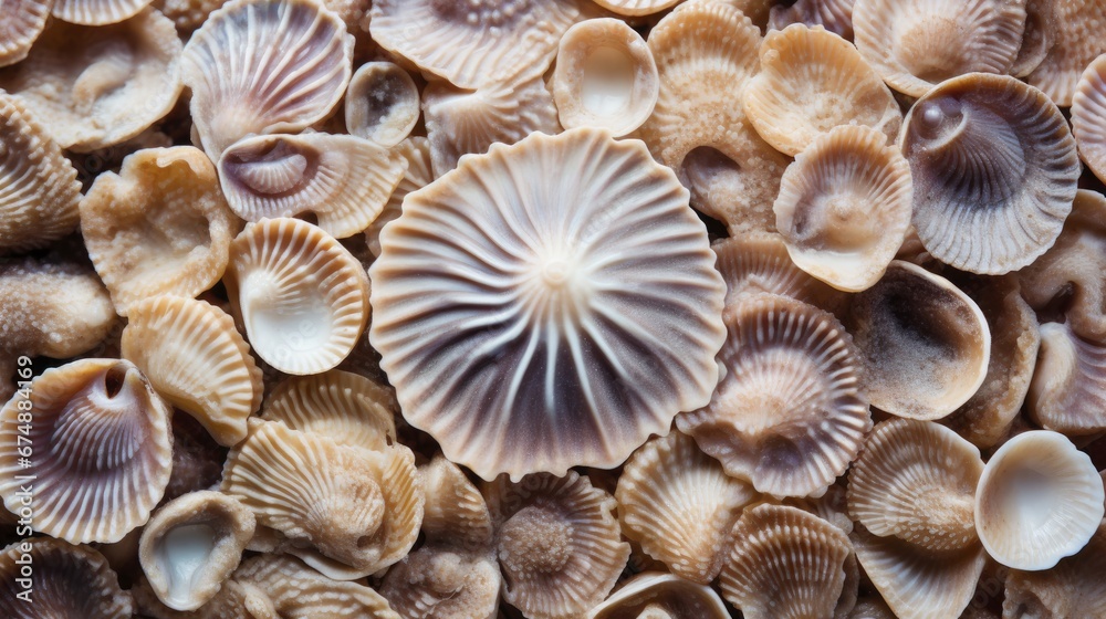 Macro shot of the vibrant textures and patterns on a seashell