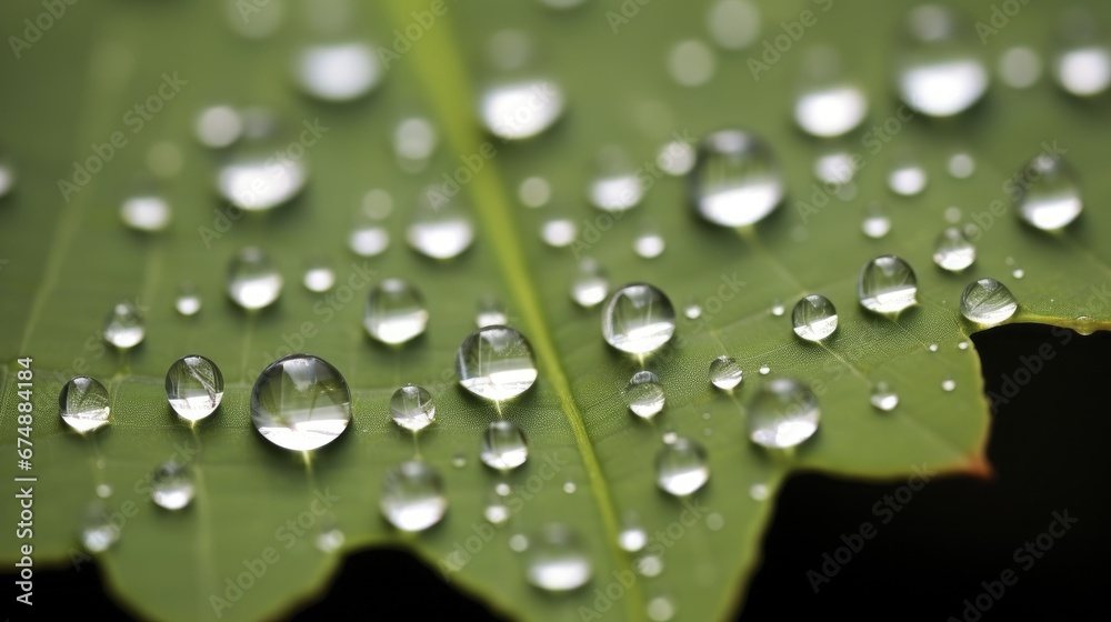 Macro shot of water droplets on a leaf