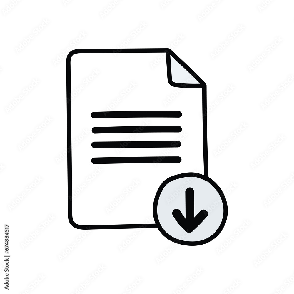 A hand-drawn cartoon doodle download document icon on a white background. A hand-drawn cartoon doodle download document icon on a white background.