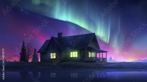 Vibrant aurora borealis in night sky