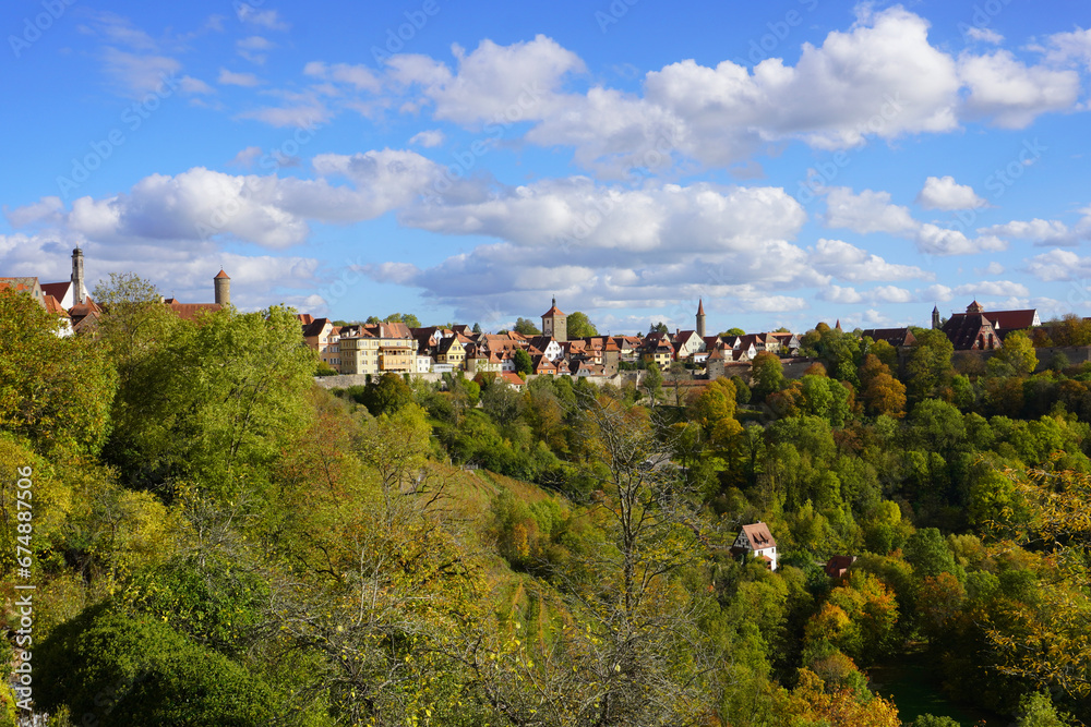 View of the city of Rothenburg ob der Tauber in Bavaria on a beautiful sunny day