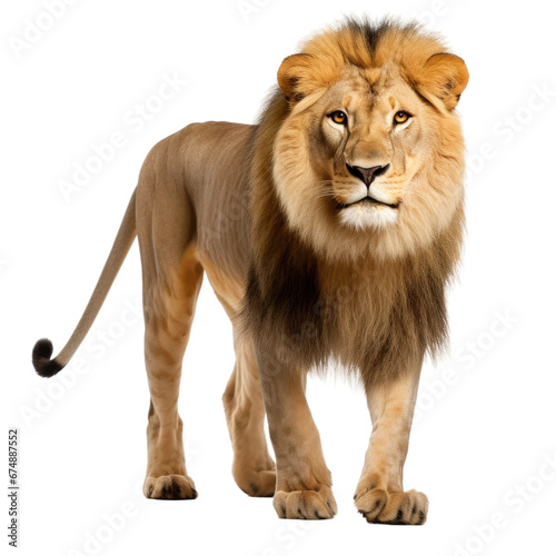Standing lion on transparent background  wild animal portrait