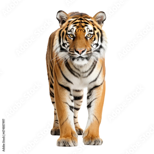 standing tiger on transparent background  wild animal portrait