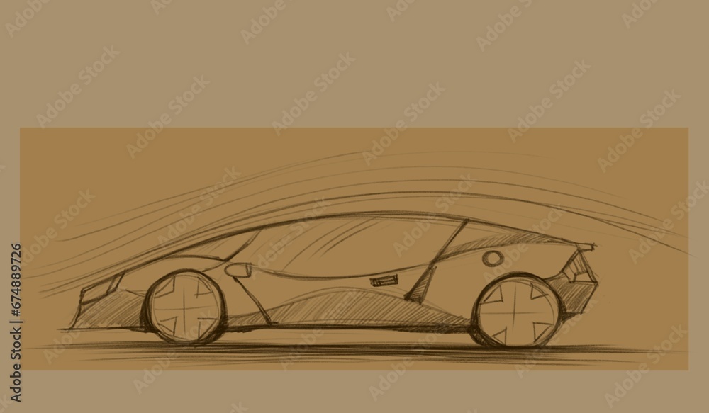Concept car, sketch - digital painting  - obrazy, fototapety, plakaty 