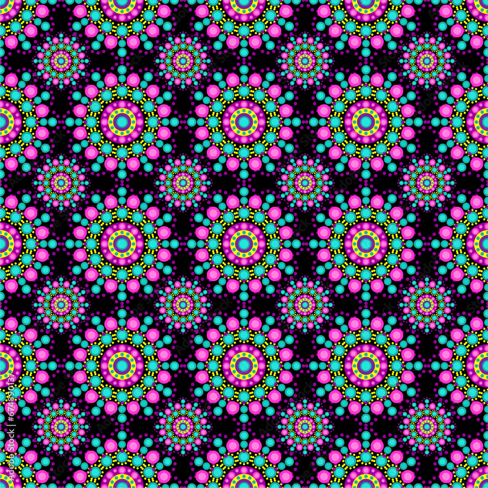 Seamless pattern with dot painting mandalas art ornament decor design wallpaper print Seamless pattern with dot painting mandalas art ornament decor design wallpaper print