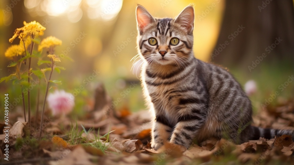 Cute tabby cat in park