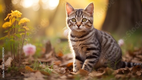 Cute tabby cat in park