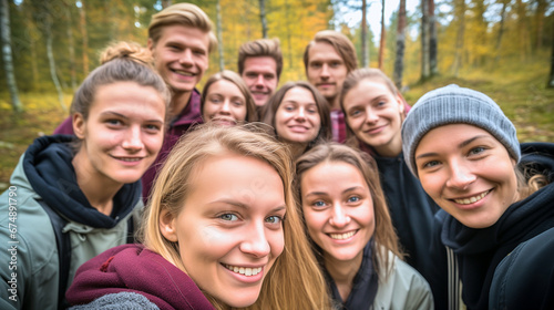 A group of friends gathered in a Finnish park to celebrate Friends Day, Day of Friends in Finland, Friends Forever