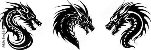 dragon head tribal tattoo design black vector silhouette logo photo