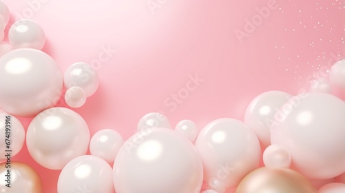 Delicate background for beauty advertising. Delicate pink background with white spheres. Golden rings. Pastel pink color background. Abstract background for banner. 3d rendering © Faisal Ai