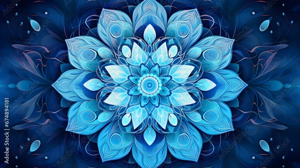 Close up of Mandala Pattern on a Blue Background. Vintage Wallpaper
