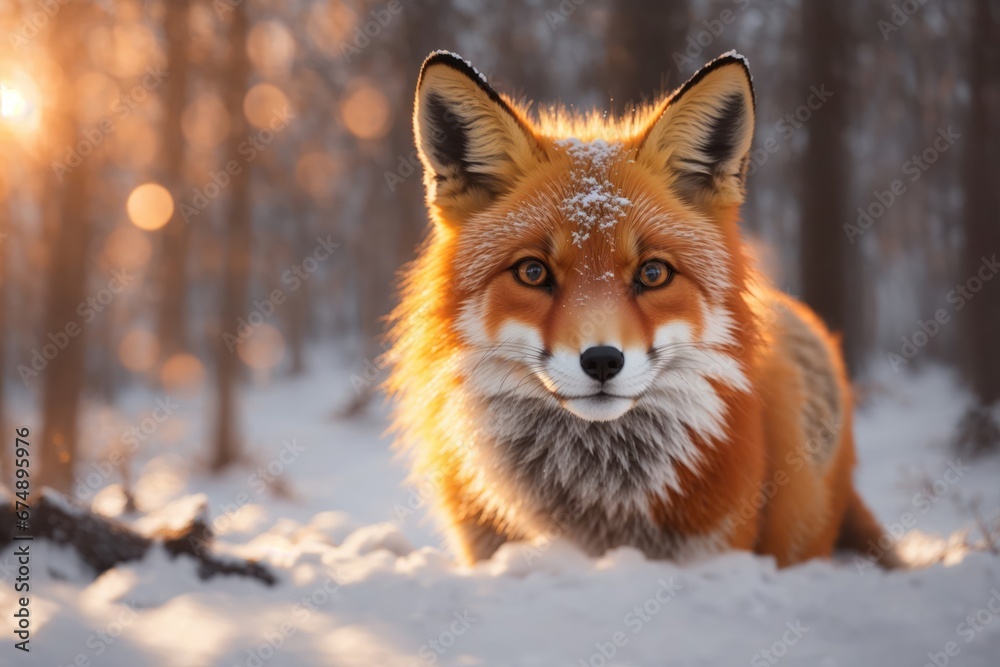 Portrait of a red fox in winter forest. ai generative