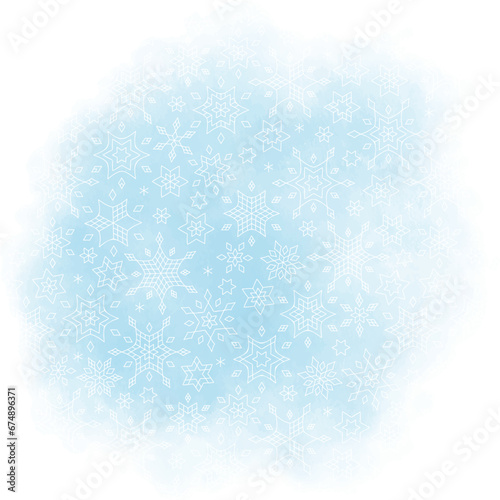 Winter watercolor background with snowflakes, watercolor spot ice with snow.