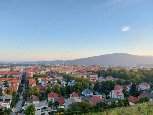 summer evening. View to Maribor city and Mariborsko Pohorje. Blue sky. Slovenia. Europe