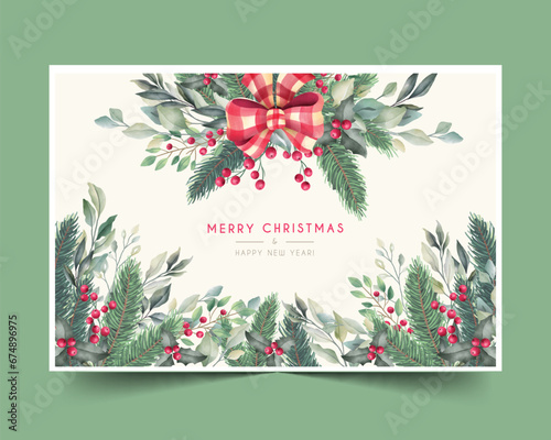 watercolor christmas background with winter nature design vector illustration