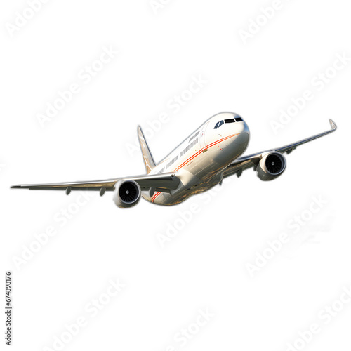 Commercial plane flying isolated on transparent or white background, png