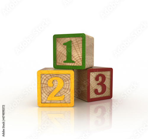 TOY BLOCKS 123 COLORFUL ALPHABET WOODEN CUBES. white background cubes brick wood. ABC, 123, learning, education and language concept
