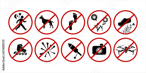 Set of icons park memorial museum square prohibitory signs