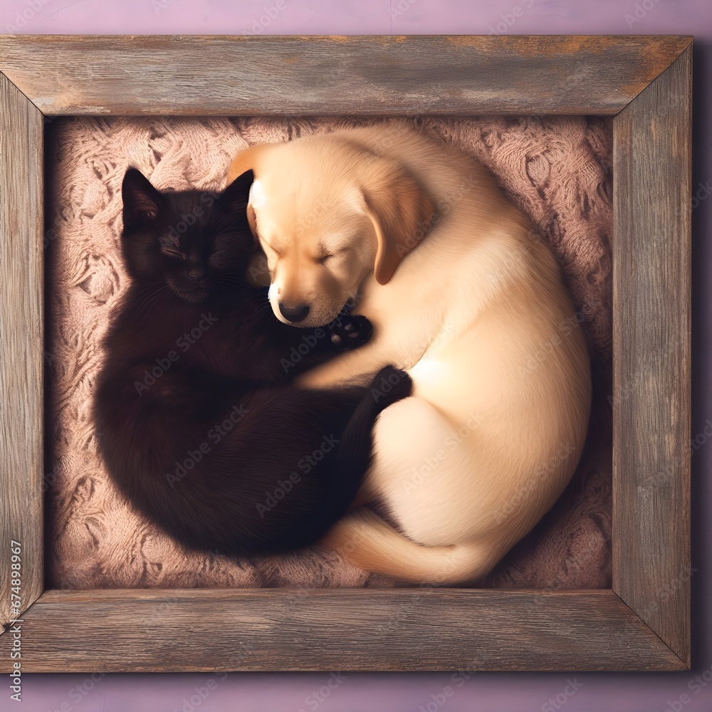 Fototapeta premium Cat and dog in frame
