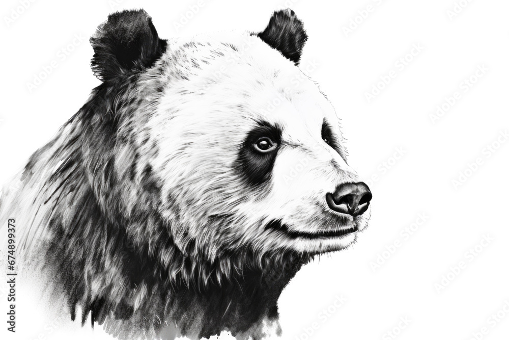 Fototapeta premium Panda Profile Portrait in Black and White Graphic Isolated on White Background