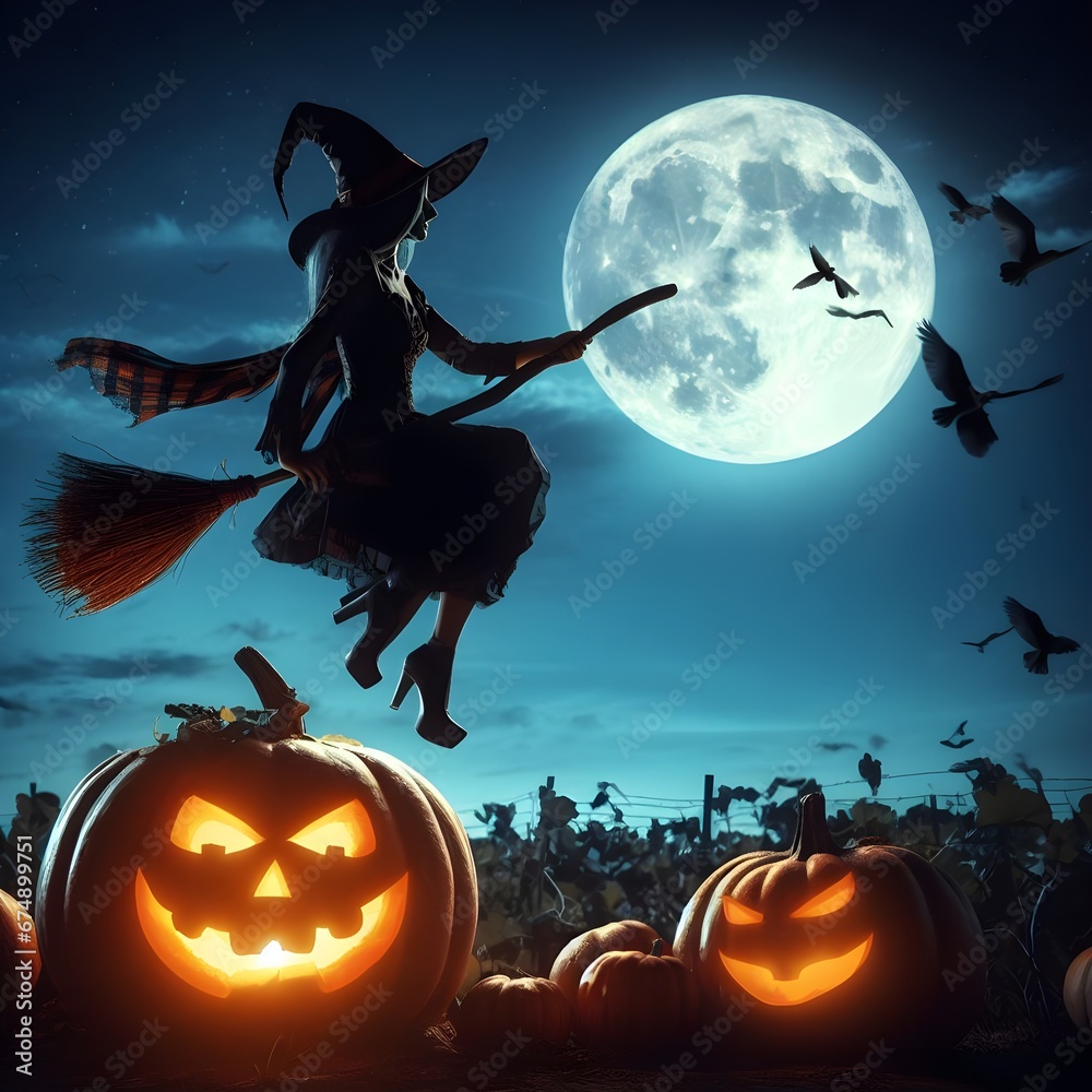 Fototapeta premium halloween background with pumpkin and bats