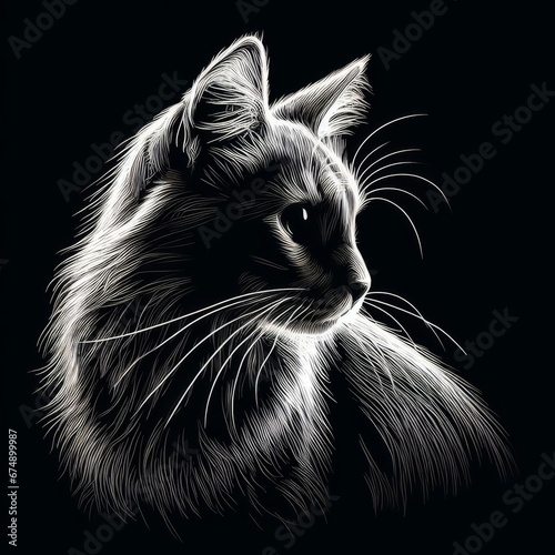 black and white cat on black © AiDistrict