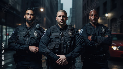 Three multiracial police officers looking like super heroes © Kondor83