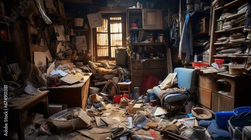 Interior of hoarder's house photo