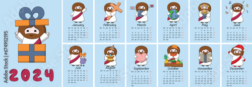 Calendar for 2024 with Cute God Jesus Christ