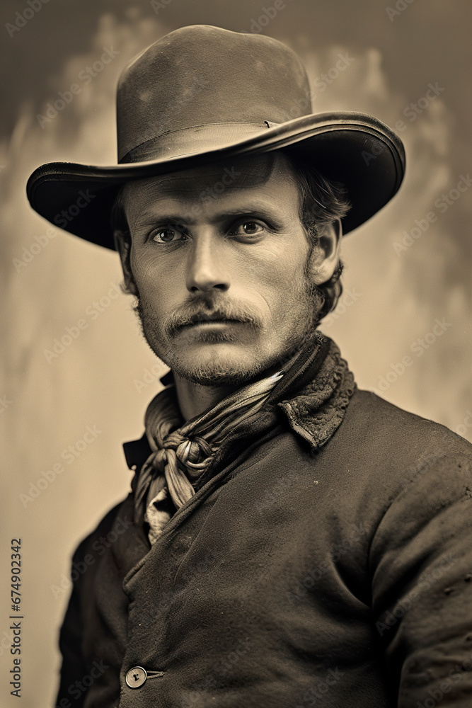 Portrait of a man in a hat in a black and white photograph from the 1890s. Extremely elegant and charming man in an old photo of royalty.
