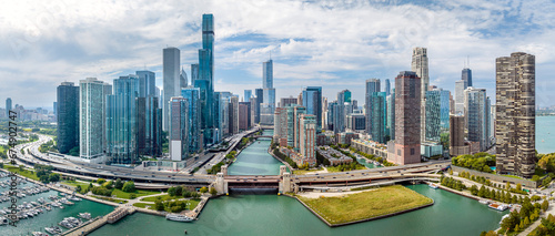 Aerial panoramic view of Chicago, Illinois, USA. September 24, 2023.