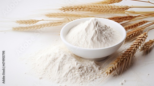 flour in a plate on a white background.