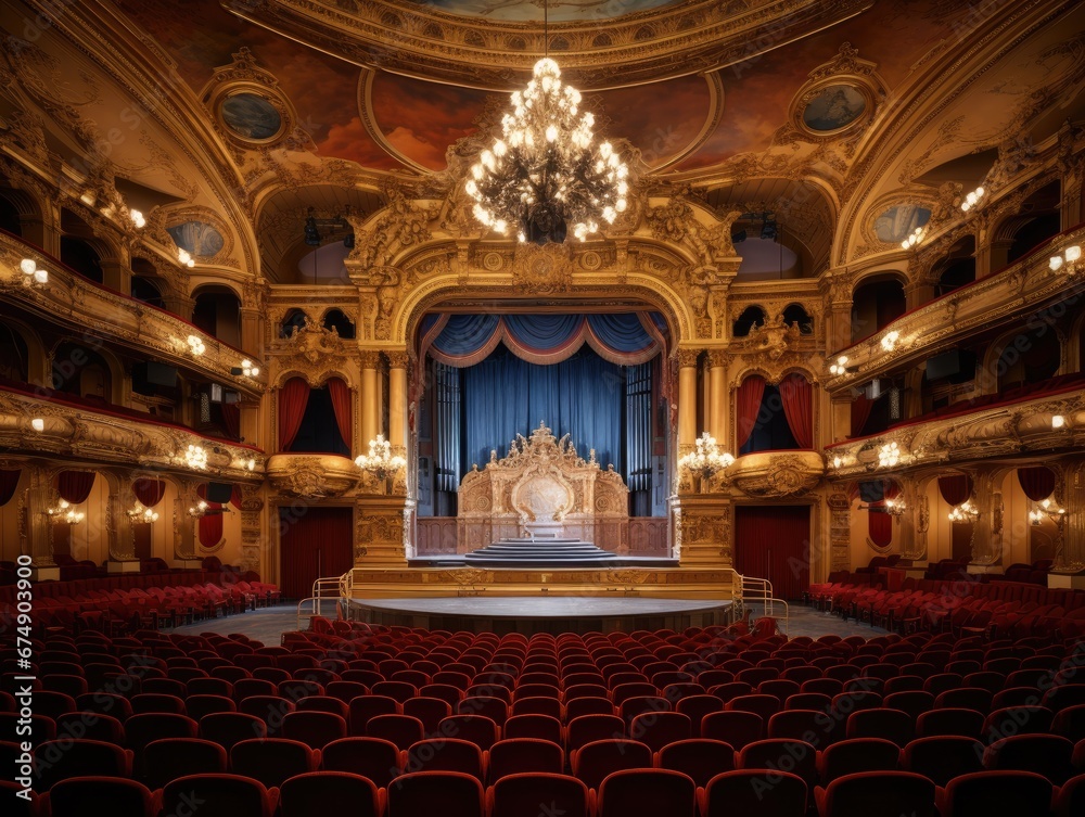 Obraz premium A grand and historic opera house with ornate balconies and chandeliers.