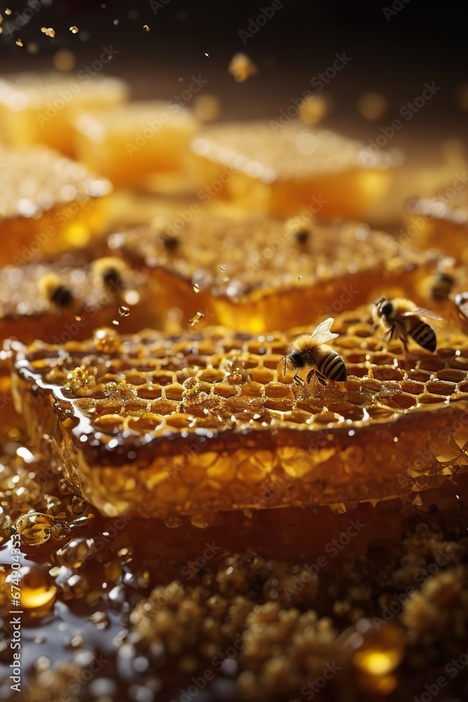 bees on honeycombs with honey
