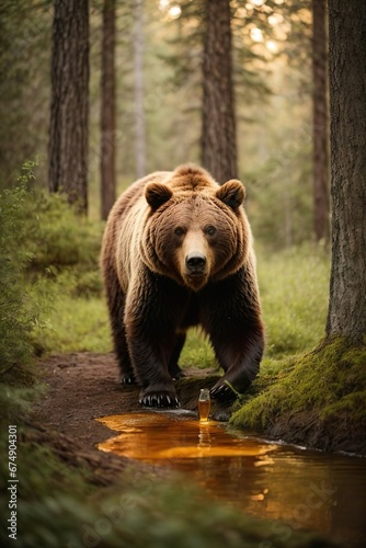 a bear in the forest eating honey in a honeycomb © Elena