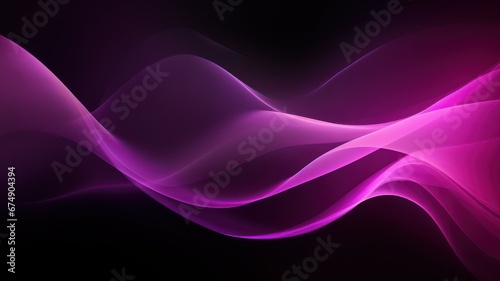 Pink purple glowing abstract wave on black background, wide banner design created with Generative AI