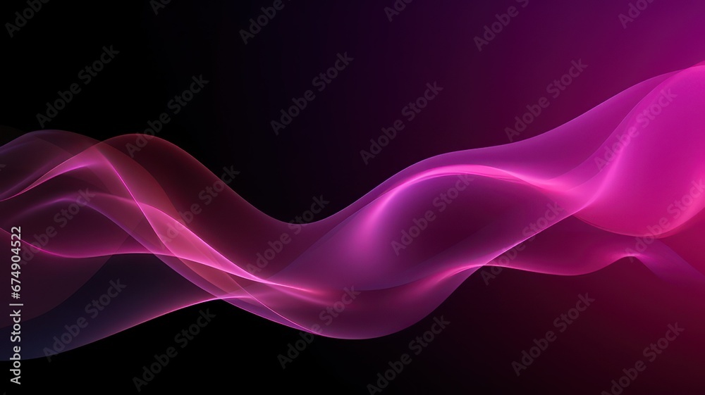 Pink purple glowing abstract wave on black background, wide banner design created with Generative AI Pink purple glowing abstract wave on black background, wide banner design created with Generative AI