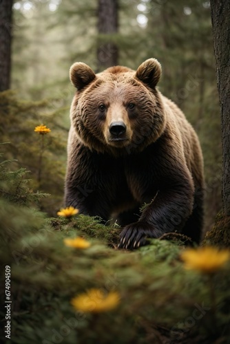 a bear in the forest eating honey in a honeycomb