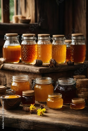 homemade natural honey in glass jars